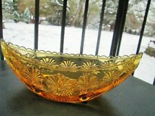 EAPG  Seashell Pattern Amber Glass GONDOLA Canoe Footed Candy Dish Bowl 9.5
