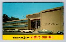 Modesto CA-California, Scenic Greetings, Courthouse, Vintage c1966 Postcard picture
