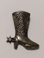 Western Cowboy Boot Faux Crystal Rhinestone Spur Silvertone Lapel Pin picture