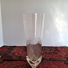 Vintage Three Sided Triangle Shape Heavy Glass Vase Crystal?? picture