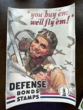 1942 You Buy 'Em We'll Fly 'Em Defense Bonds Stamps Walter Wilkinson WWII Poster picture