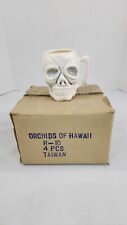 NOB Set Of 4 Vintage Orchids of Hawaii 3D Skull Mug Taiwan White Black Pink  picture
