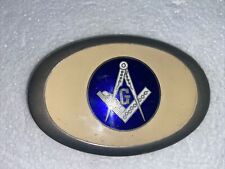 Masonic Freemason 4” Belt Buckle Chrome Outer Cream Enamel And Blue Center picture