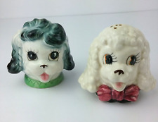 Vintage Pair 1950’s Anthropomorphic  Poodles Heads Salt & Pepper Shakers Japan picture