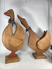 Vintage Hand Carved Torch Stained Wood Large Set Goose Cottage Farm Outdoor 24