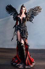 Gothic Raven Crow Trainer Angel Fairy In Black And Crimson Feather Gown Statue picture