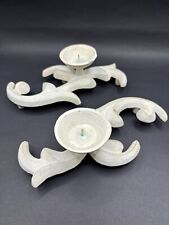 Vintage Pair Cast Iron? Painted Scroll Candle holders Distressed Boho Decor picture