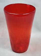 Vintage BLENKO Hand Blown CRACKLE VASE Glass ART Red Orange AMBERINA Large picture