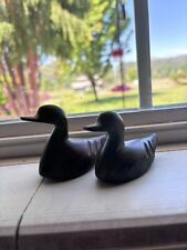 Vintage Wooden Ducks Lot Of 2 Hand Carved Ironwood Heavy Brown picture