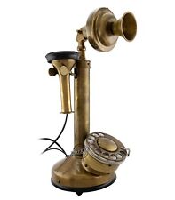 Brass Candlestick Vintage Phone Rotary Dial Antique Station Telephone Home Décor picture