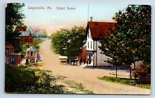 Postcard Street Scene, Sargentville ME Maine dirt road horse carriage A181 picture