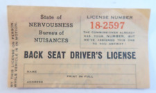 Back Seat Driver's License State of Nervousness Cigarettes Vintage Paper 1964-67 picture