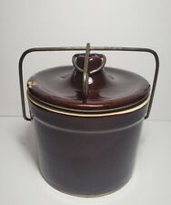 Stoneware Crock Cheese/Butter Wire Bail Handle Brown Vintage 7