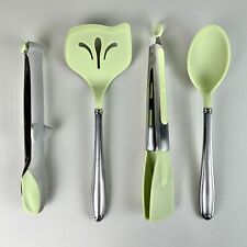 VTG Lot of 4 Princess House Utensils Set Green Silicone, 2 Tongs, Spoon, Spatula picture