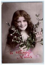 c1910's Christmas Pretty Girl Mistletoe Louisburg Minnesota RPPC Photo Postcard picture
