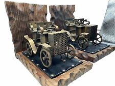 Car Bookends Book Ends Antique Cars Metal Rustic Wood Decor Made in Spain picture