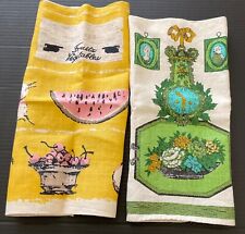 Pair of Cotton ? Linen? Vintage Kitchen Towels* Fruits -Veggies* Clocks* VGC picture