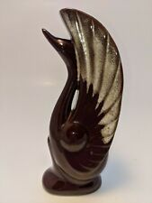 Vintage MCM Red Ware Pottery Swan, Drip Brown Glaze, Deco Style picture