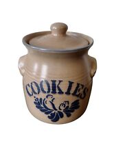 Large Pfaltzgraff Folk Art Cookie Jar Crock w Handles Vintage Blue Bird USA 540  picture