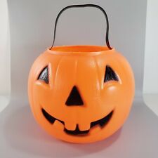 Pumpkin Pail Candy Carrier Orange Jack O Lantern Riveted Blow Mold Halloween  picture