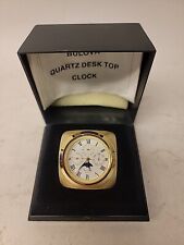 Bulova Miniature Solid Brass Cube Miniature With Date And Moon dial Clock picture