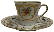 Vintage Lefton Hand Painted -DemiCup and Saucer - Gold with Flowers-Floral  #271 picture