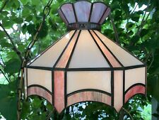Vintage Tiffany Style Lamp Shade Light Stained Glass Mid-century Pink White picture