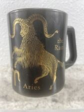 Vintage Federal Glass Black Gold Milk Glass Aries The Ram Zodiac Mug Coffee Cup picture