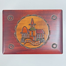 Stained Wood Burned Pyrography Hinged Trinket Jewelry Box Krakow Poland Souvenir picture