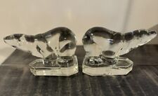 2 Vintage Clear Glass Polar Bear Bookends New Martinsville Glass Co Viking Pair picture