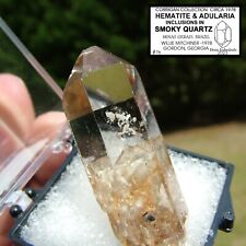 SMOKY QUARTZ CRYSTAL with HEMATITE & ADULARIA INCLUSIONS PERKY box BRAZIL picture