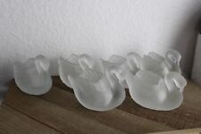 Set Of 6 Vintage Frosted Swan Glass Candle Holder Trinket Dish Taiwan picture