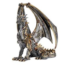 Steampunk Dragon Statue Gothic Retro Mechanical Gear Sitting Dragon Metallic ... picture