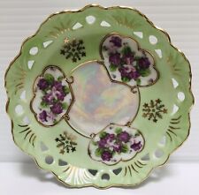 Vtg Lefton China 1424 Handpainted Small Plate Light Green & Purple Flowers picture