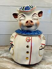 Vintage Shawnee Smiley Pig Winnie Cookie Jar Blue Collar Gold Buttons READ picture