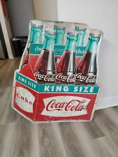 c.1950s Original Vintage Coca Cola Sign Metal Embossed King Size 6 Pack Bottles  picture
