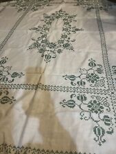 Green Handmade embroidered Rectangular Table cloth 56” x 74”100% cotton Unique picture