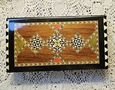 Vintage Wood Box Inlaid Marquetry Lined Jewelry Treasure Game Trinket Holder picture