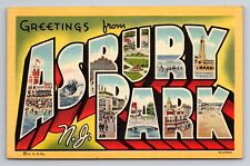 Greetings From Asbury Park New Jersey Vintage Posted 1948 Linen Postcard picture
