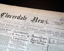 Rare CLOVERDALE Sonoma County San Francisco Bay Area 1879 Old West Newspaper picture