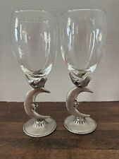 2 Pewter & Glass Wine Water Fantasy Goblet Crescent Moon Stars Taiwan picture