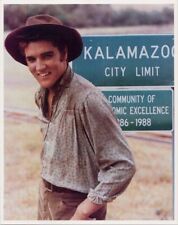 Elvis Presley young in western hat posing by Kalamazoo City Limit sign 8x10 picture
