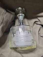 VTG Toscany Etched Clear Clipper Ship Whiskey Brandy Decanter And Stopper  picture