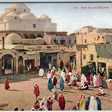c1910s Tunis, Algeria Bab Sujk Square Crowd Mosque Temple Robe Arab Moor PC A226 picture