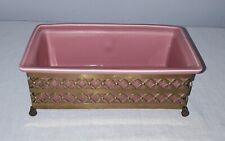 VINTAGE WILHITE OF CALIFORNIA PINK PLANTER WITH GOLD BRASS FILIGREE STAND MCM picture