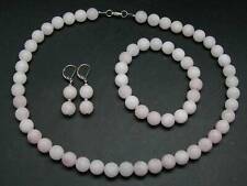 Rose Quartz Stones Necklace Earrings Bracelet Round 10mm Beads Set picture