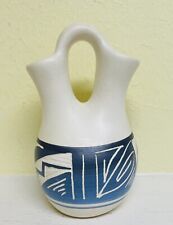 Navajo Native American Wedding Vase Hand Painted Etched Signed Blue/White 6” picture