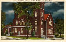First Baptist Church Night Scene Erwin Tennessee Vintage Linen Postcard picture