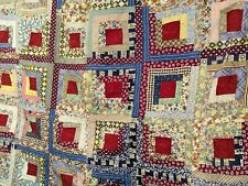 VINTAGE LOG CABIN QUILT FEED SACK OLD FABRIC Finihed Farmhouse 80