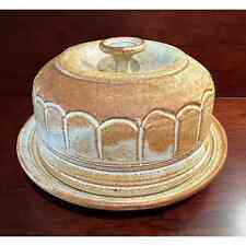 Vtg Handcrafted Stoneware Pottery Domed Butter Cheese Dish Plate Signed Mannon  picture